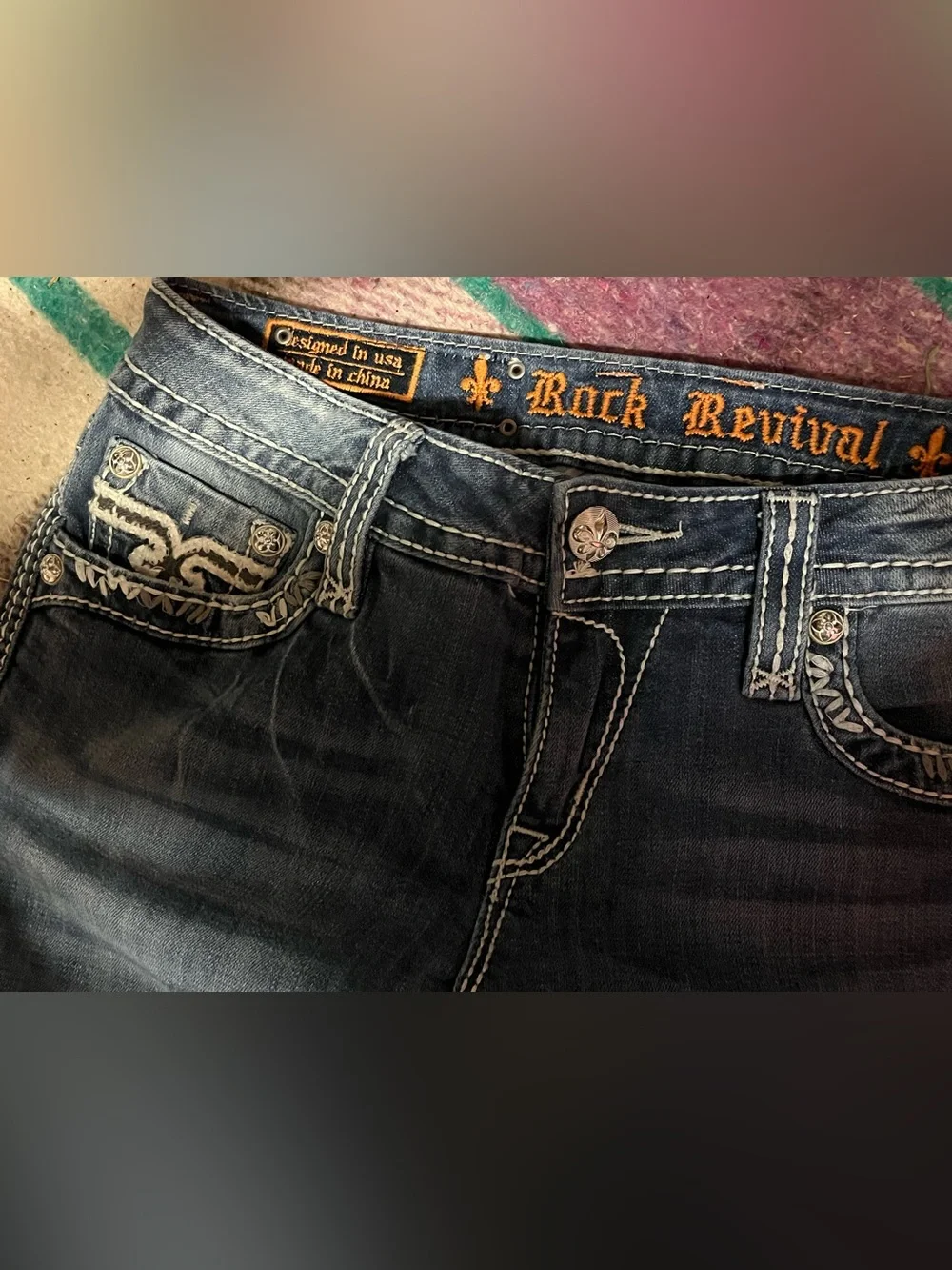 Rock Revival Abble Boot Jeans 29 Flap Pocket Bootcut Stretch Y2K Faded Western